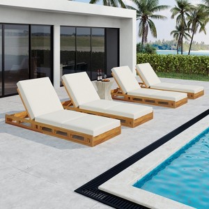 Christopher Knight Home Alfred Outdoor Acacia Wood Adjustable Chaise Lounge with 3-Fold Water-Resistant Cushion (Set of 4) - 1 of 4