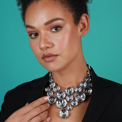 SOHI Women's Crystal Silver Casual Statement Necklace