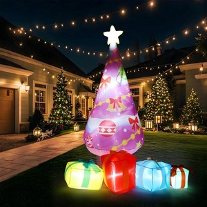 7FT Outdoor Christmas Inflatables Decor, Blow Up Pink Xmas Tree Yard Decor with LED Lights 4 Gift Boxes for Outside Lawn Garden Holiday Party - 1 of 4