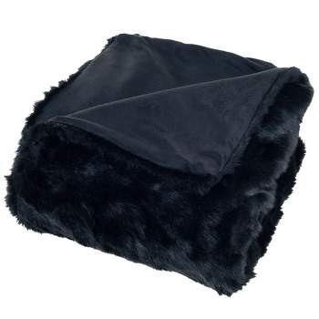 Hastings Home Luxury Long Haired Faux Fur Throw - Black