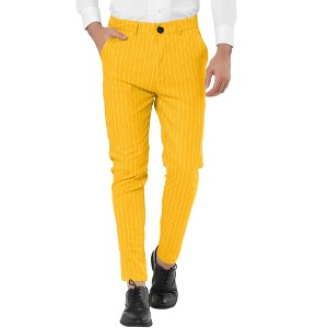 Lars Amadeus Men's Dress Striped Slim Fit Flat Front Business Trousers - 1 of 4