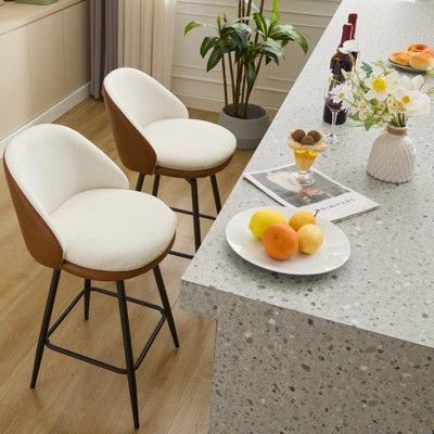 Modern Swivel Bar Stools Set of 2 - 26 Inch Counter Height with Back, 360¡ã Rotating Upholstered Stools for Kitchen Island, 330Lbs Capacity