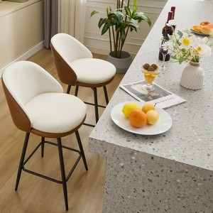 Modern Swivel Bar Stools Set of 2 - 26 Inch Counter Height with Back, 360¡ã Rotating Upholstered Stools for Kitchen Island, 330Lbs Capacity - 1 of 4