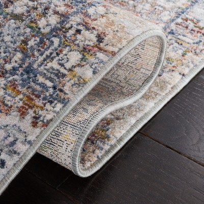 Ivory and Blue Hand-Knotted Viscose 9' x 12' Area Rug
