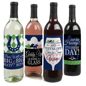 Big Dot of Happiness Kentucky Horse Derby - Horse Race Party Decorations for Women and Men - Wine Bottle Label Stickers - Set of 4 - 1 of 4