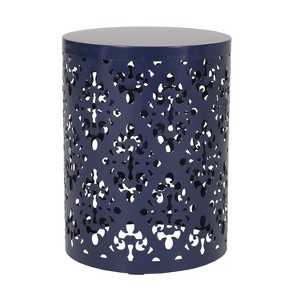 Infurnic Patio End Tables Stylish Modern Side Table with Iron Cut Design Power-Coated Iron Fram Outdoor, Blue, 13.78"*13.78"*17.91" - 1 of 4
