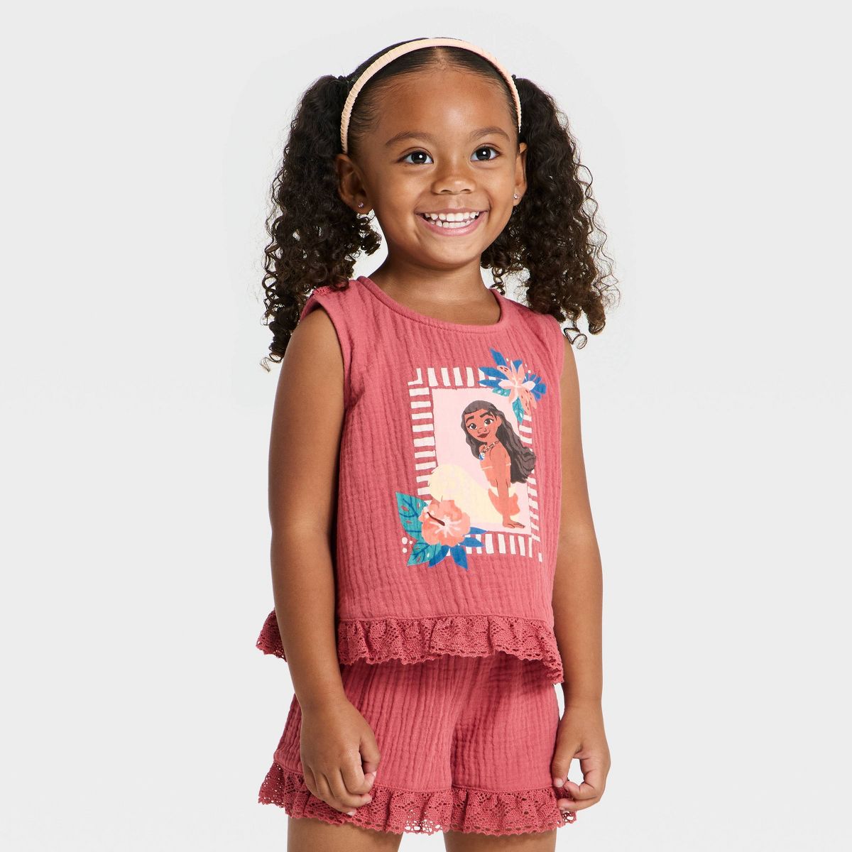 Toddler Girls' 2pc Disney Moana Ruffle Gauze Tank and Shorts Set - Mauve - thumbnail 3