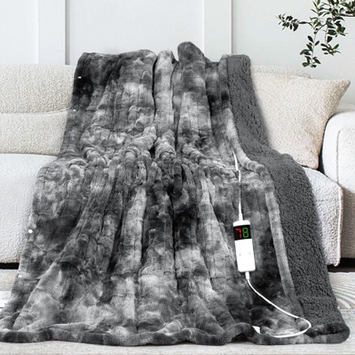 Inhand Heated Blanket Electric Throw - 50"x60" Tie-dyed Flannel Heating Blanket Throw Auto-Off 10 Heat Level Over-Heat Protection