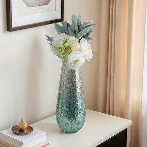 Glass Glam Decorative Vase - Crackled Glass Finish - Modern Elegant Style for Home, Office, Bedroom & Living Room - 18" Green - 1 of 4