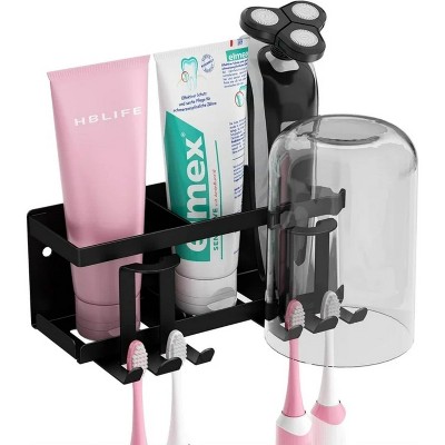 LunaLulinlk Toothbrush Holders for Bathrooms Toothbrush Holder Wall Mounted,2 Cups Toothbrush Holder Bathroom Organizer Accessories