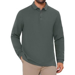INSPIRE CHIC Men's Classic Solid Color Long Sleeves Basic Golf Polo T-Shirts - 1 of 4