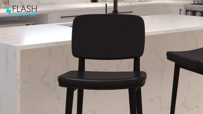 Flash Furniture Kenzie Commercial Grade Mid-Back Barstools - LeatherSoft Upholstery - Iron Frame with Integrated Footrest - Set of 2, 2 of 14, play video