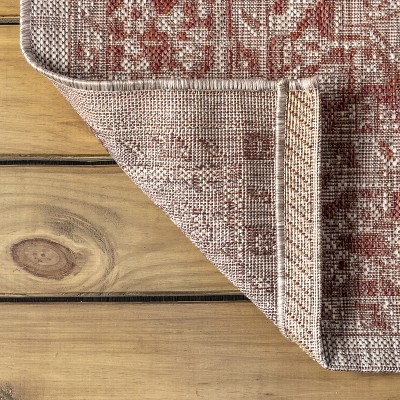 Rozetta Red and Taupe Medallion Flatweave Indoor/Outdoor Rug