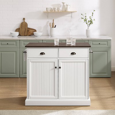 Coastal Charm White and Dark Brown 46" Kitchen Island with Storage