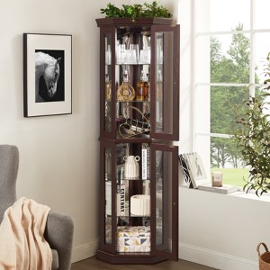 KWPZQEB 69.49" Accent Corner Cabinet w/ 2 Doors, Farmhouse Curio Cabinet w/ Adjustable Glass Shelves, Bar Cabinet, Freestanding Wooden Floor Cabinet - 1 of 4