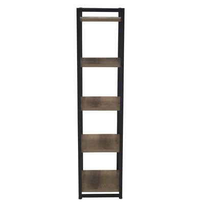 Ashwood Gray 5-Shelf Narrow Bookcase with Black Metal Frame
