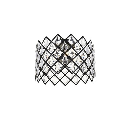 Black Iron and Crystal 13-Inch Flush Mount Light