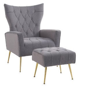 Lyngins Velvet Accent Chairs with Ottoman,Upholstered Arm Chairs for Living Room,Bedroom - 1 of 4