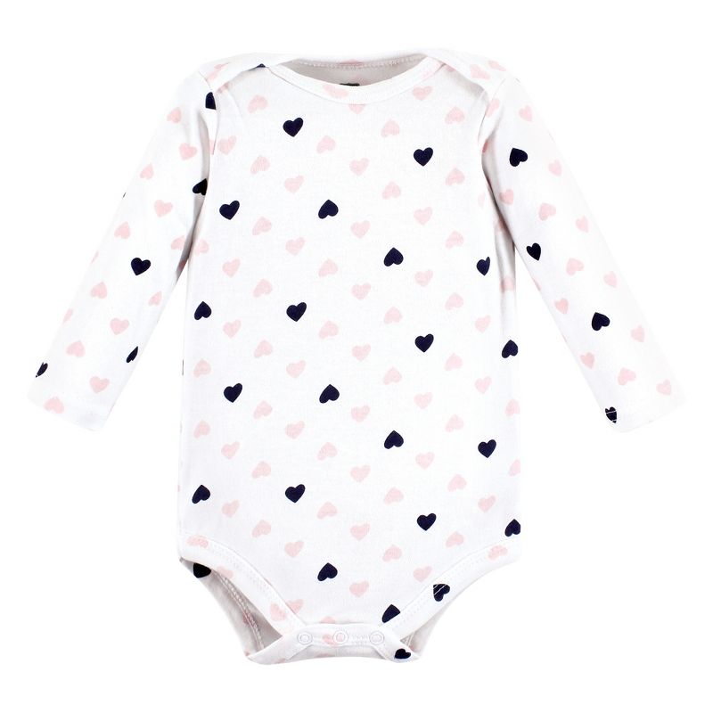 Hudson Baby Infant Girl Cotton Long-Sleeve Bodysuits, Girl Daddy Pink Navy 3-Pack, 4 of 6