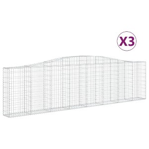 vidaXL Outdoor Garden Arched Gabion Basket - Galvanized Iron, 157.5"x11.8"x39.4"/47.2", Decorative Sound Insulating Barrier, 3 Pcs - 1 of 4
