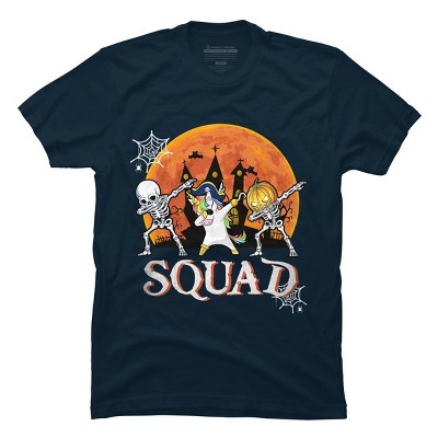 Men's Design By Humans Halloween Squad Skeleton Unicorn Dabbing By dodorindesign T-Shirt