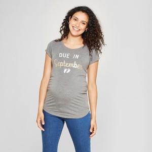 Maternity Due In September Short Sleeve Graphic T-Shirt - Grayson Threads Charcoal Gray M, Women