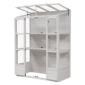 Gulches White Walk-in Wooden Greenhouse with Planter Stands and Holders, 78" Cold Frame with Skylights - 1 of 4