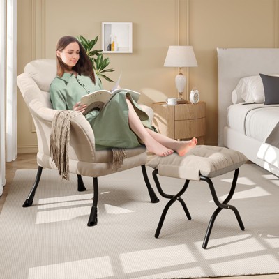 Lazy Chair, Modern Recliner Armchair with Foldable Ottoman & Detachable Cover, Ergonomic Reading Chair for Apartments