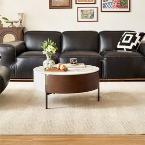 GDFStudio Eugene Modern 31.5" Wood and Ceramic Round Coffee Table with Drawers and Metal Legs - 1 of 4