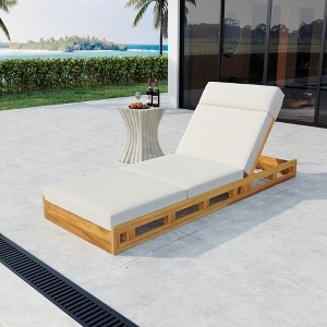 Acacia Wood Outdoor Chaise Lounge Chair with Headrest Cushion, Adjustable Patio Lounge Chair with 4 Positions, Folding Outdoor Chaise Lounge-Koiai - 1 of 4