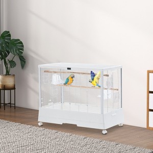 Perches and Ladders, Pet Products Parrot Playstand with Wheels, Removable Tray, Indoor Outdoor Playground for Birds, Black Hammertone Finish - 1 of 4