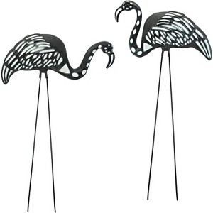4E's Novelty Skeleton Flamingo Set of 2 – Large Halloween Yard Decor, Black & White Zombie Flamingos - 1 of 4