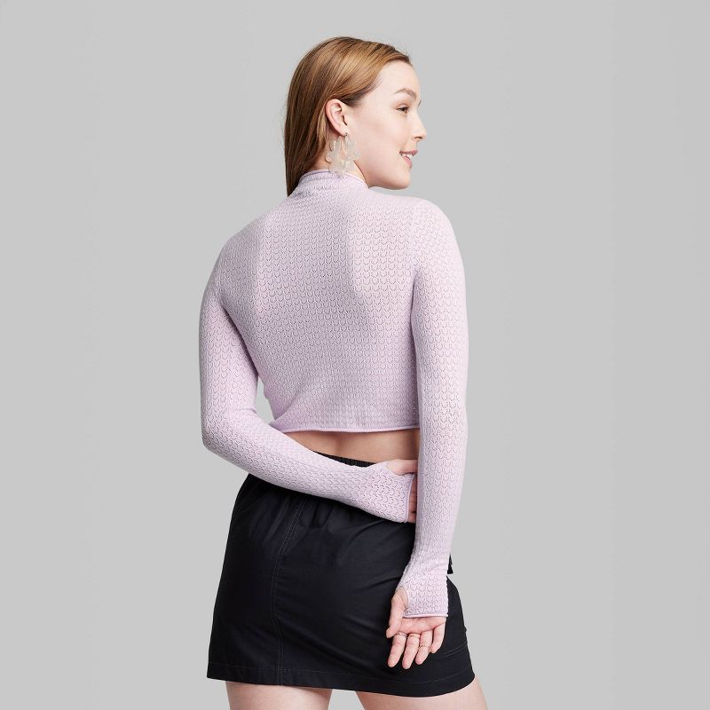Women's Mock Turtleneck Pointelle Pullover Sweater - Wild Fable™, 4 of 7
