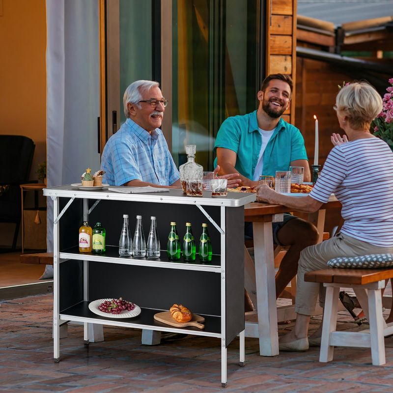 Costway Folding Camping Table Aluminum Portable Picnic Table with 2-Tier Shelves Black\Coffee, 2 of 11