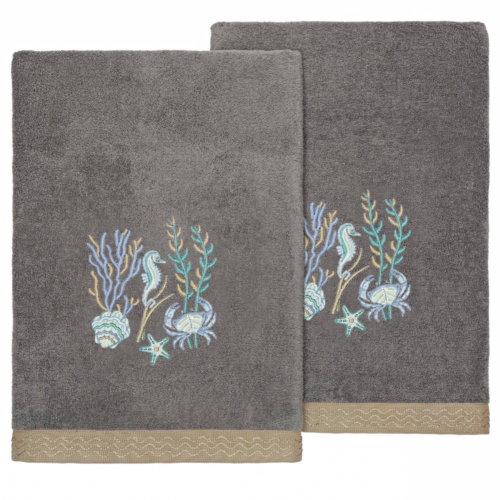 Photos - Towel 2pc Aaron Design Embellished Bath  Set Charcoal - Linum Home Textiles