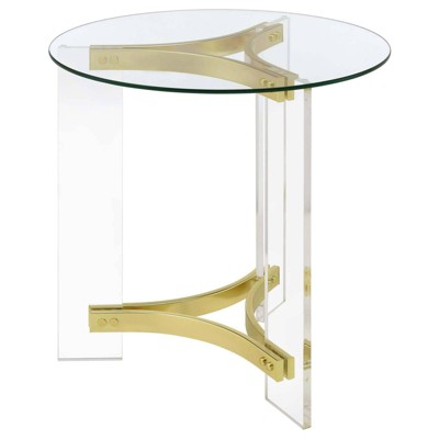 Janessa Round Glass Top End Table with Gold Acrylic Legs