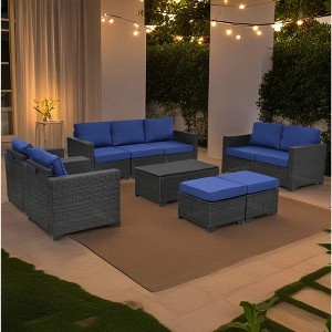 10-Piece Outdoor PE Rattan Cnversation Sectional Sofa Set with Storage Coffee Table and Waterproof Cushions - 1 of 4