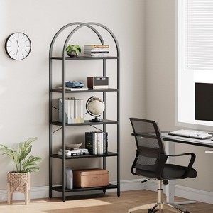 5 Tier Bookcase Arched Display Racks Bookshelves Metal Frame Modern Storage Rack Shelf, Wood Book Shelf for Bedroom, Living Room, Office - 1 of 4
