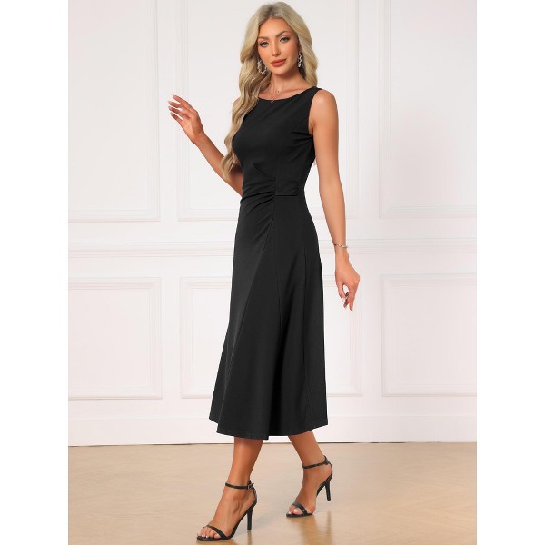 Vestido de trabajo formal sin mangas con fruncido y talle alto para mujer, corte A 2