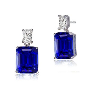 Elegant White Gold Plated Rectangle Stud Earrings Adorned with Vibrant Colored Cubic Zirconia for a Bold and Refined Look - 1 of 3
