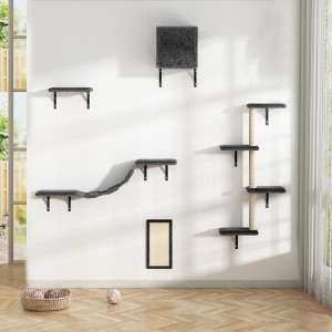 Mewoofun Pet Tower 5 Pcs Multi Level Wall Mounted Indoor Cat Tree Furniture with Scratching Board, Bridge for Indoor Cats, Gray, 12.2"*12.2"*12.2" - 1 of 4