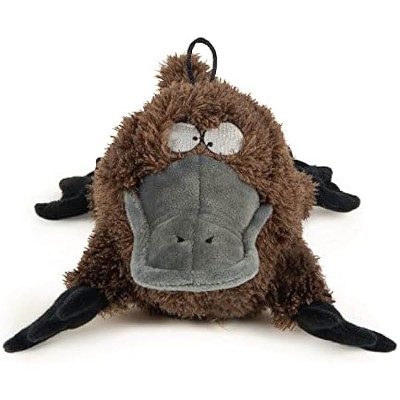 TrustyPup Strong 'N Silent Platypus Silent Squeak Plush Dog Toy, Chew Guard Technology - Brown, Large