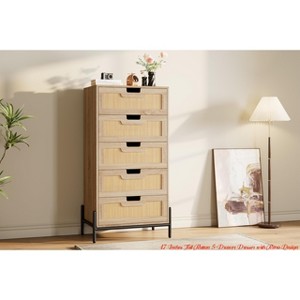 47 Inches Tall Rattan 5-Drawer Dresser w/ Retro Design, Spacious Storage Chest w/ 5 Large Drawers & Display Top - 1 of 4