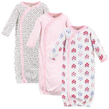 Touched by Nature Baby Girl Organic Cotton Side-Closure Snap Long-Sleeve Gowns 3pk, Floral Dot