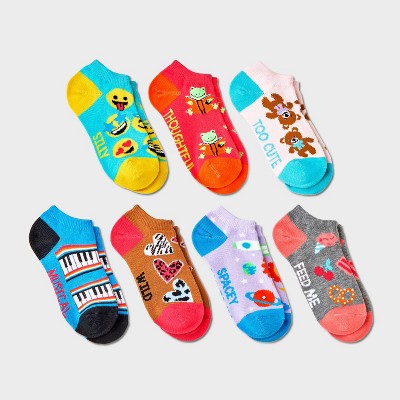 Girls' 7pk Low Cut Days of the Week Socks - Cat & Jack™ Blue M