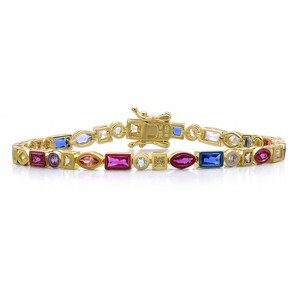 Guili Elegant 14k gold plated tennis bracelet featuring multi-color varied-shape stones for a chic and modern touch - 1 of 3