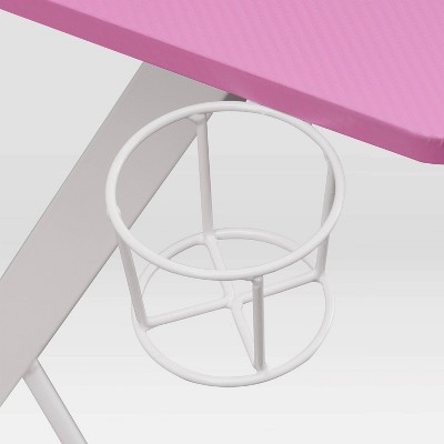 Techni Sport Dual Monitor Carbon Fiber Gaming Desk with Cup Holder - Pink