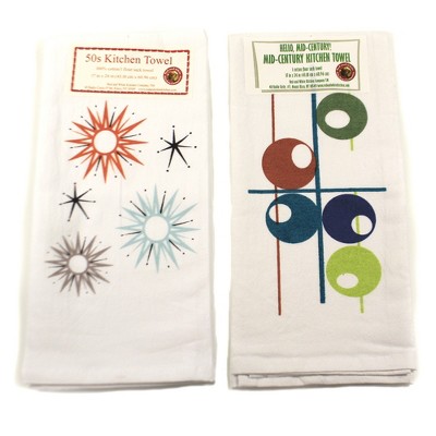 Decorative Towel 24.0" Mid Century Modern #3 Set / 2 100% Cotton Starburst Atomic  -  Kitchen Towel
