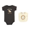 Hudson Baby Infant Boy Cotton Sleep and Play, Bodysuit and Bandana Bib Set, Brave Lion - 3 of 4