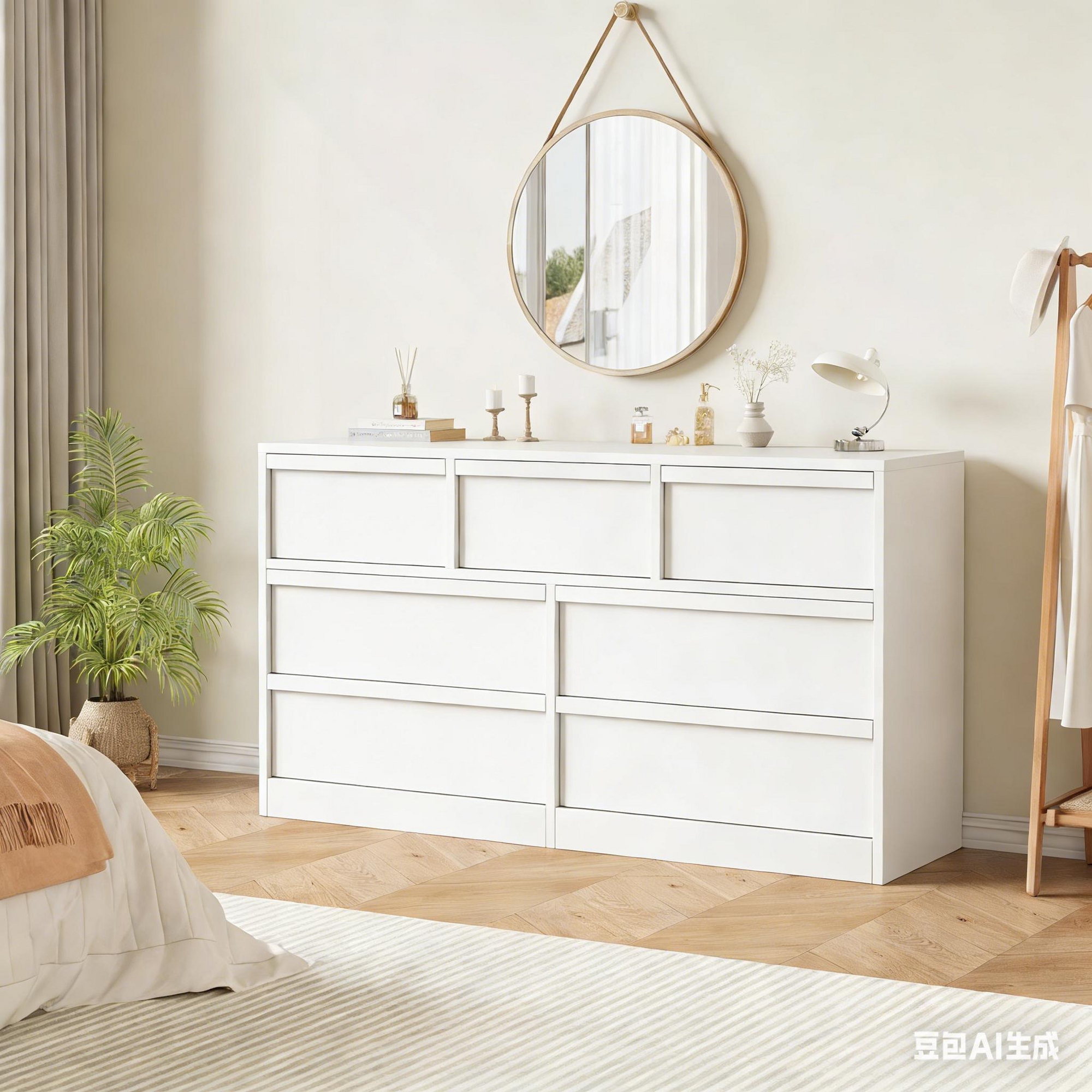 7 Drawer Dresser for Bedroom, 47" Wide White 7 Chest of Drawers with Large Storage, Wooden Dresser Organizer for Living Room, Entryway, Nursery